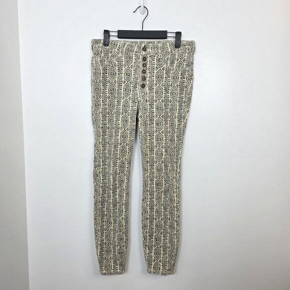 Pilcro Cream Black Corduroy High Rise Button Fly Cropped Skinny Pants Size 28 - Picture 3 of 12